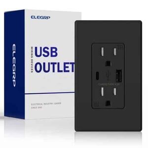 ELEGRP USB Charger Wall Outlet USB Receptacle with Type A & Type C USB Ports